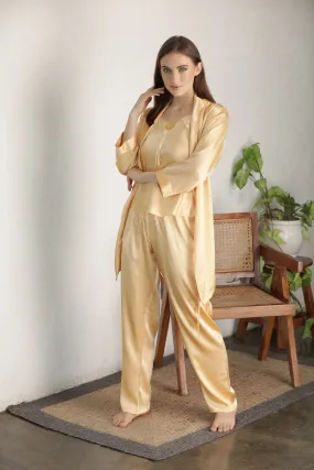 Gold Satin Night suit with Robe