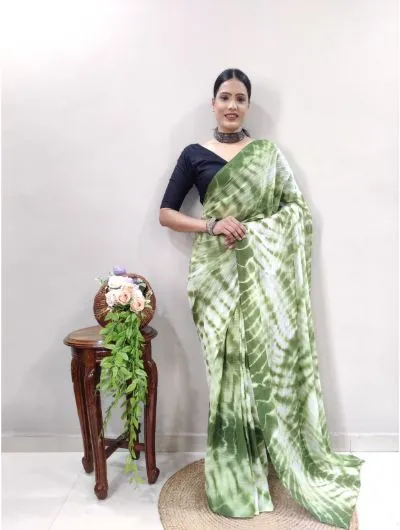 Green Lehariya Soft Fabric 1 Minute Saree Ready to Wear Sari