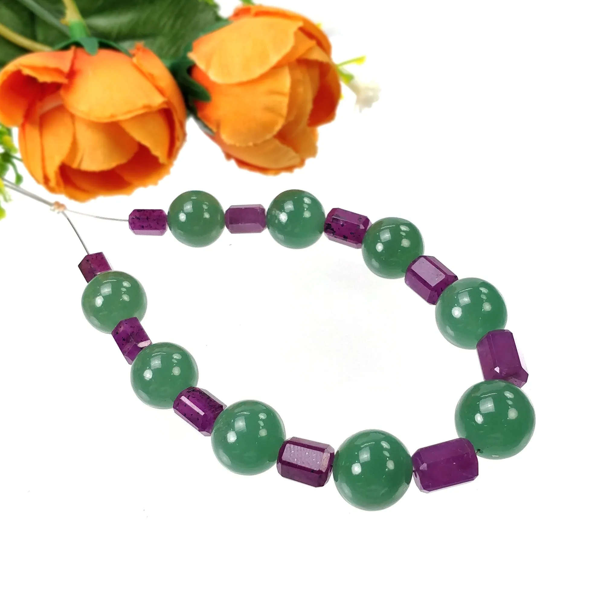 Green QUARTZITE With Raspberry SAPPHIRE Gemstone Loose Beads : 123.30cts Natural Untreated Quartzite Round Balls Pencil 7.10"