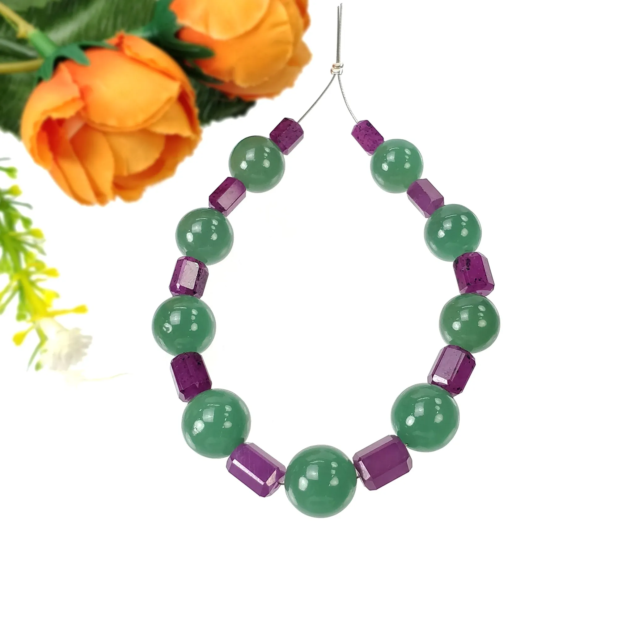 Green QUARTZITE With Raspberry SAPPHIRE Gemstone Loose Beads : 123.30cts Natural Untreated Quartzite Round Balls Pencil 7.10"