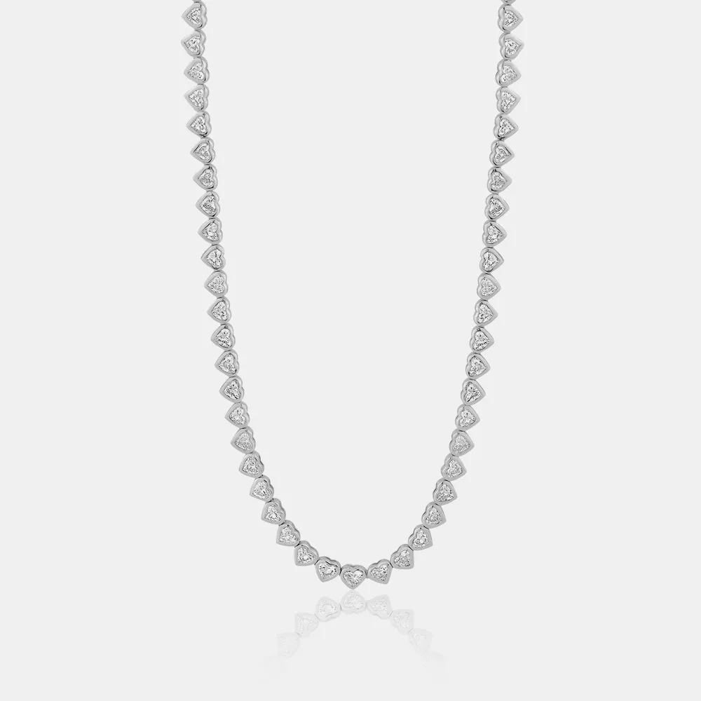 Half Way Bezel-Set Heart Shape Diamond Tennis Necklace