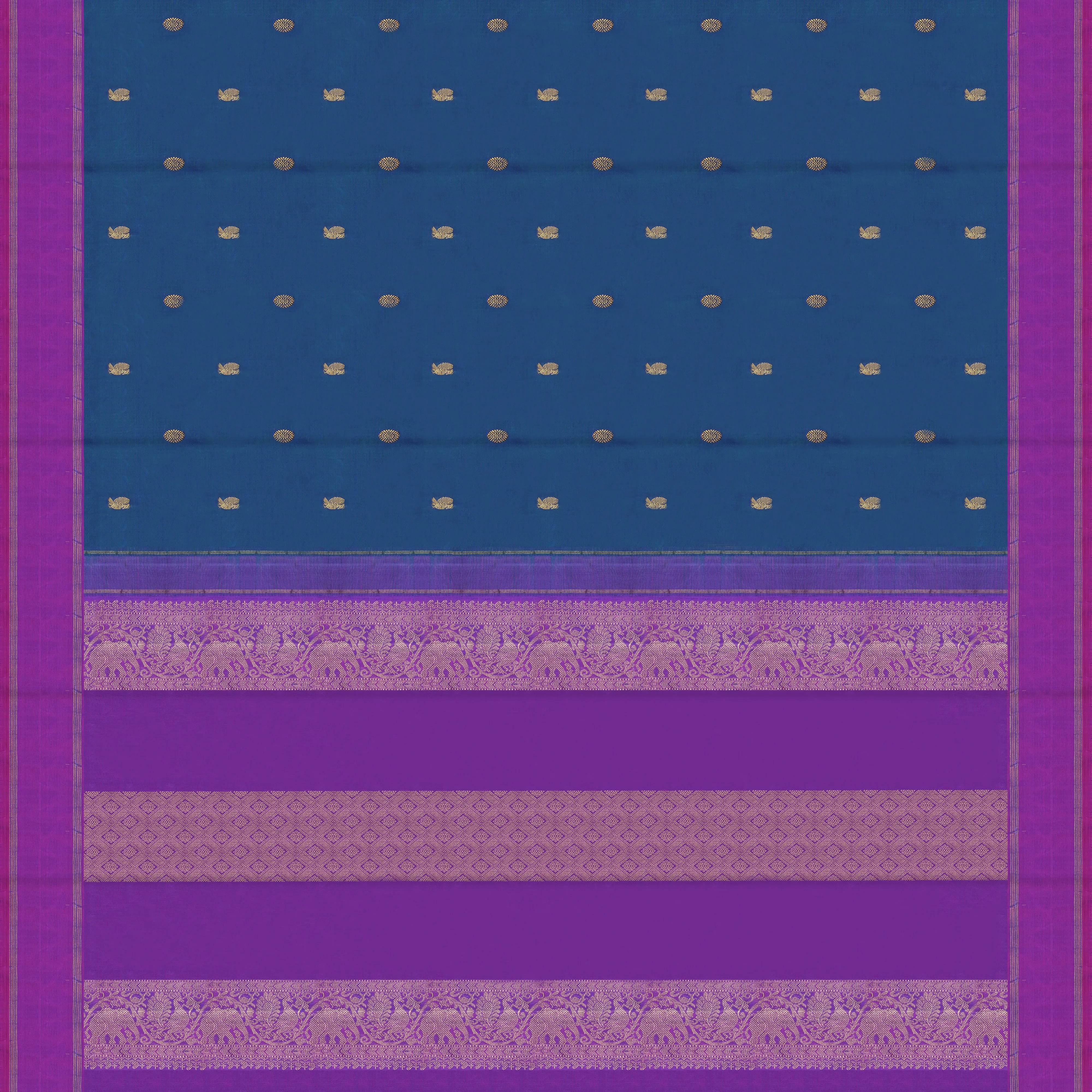 Handwoven Blue with Violet Kanjivaram Silk Saree - 2132T010641DSC