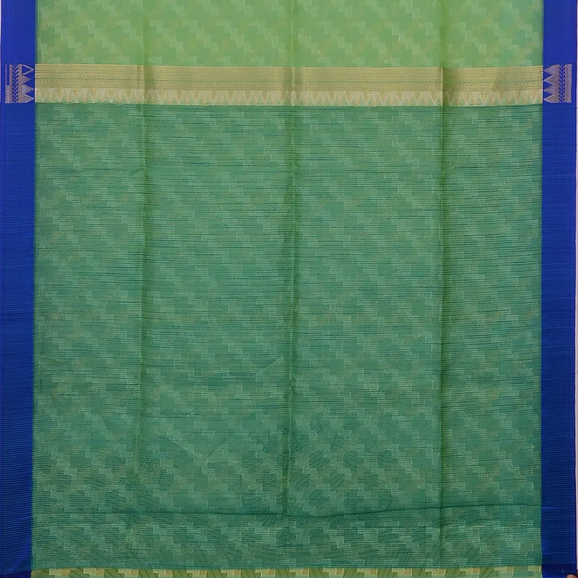 Handwoven Green with Blue Kora Silk Saree - 305N014592DSJ