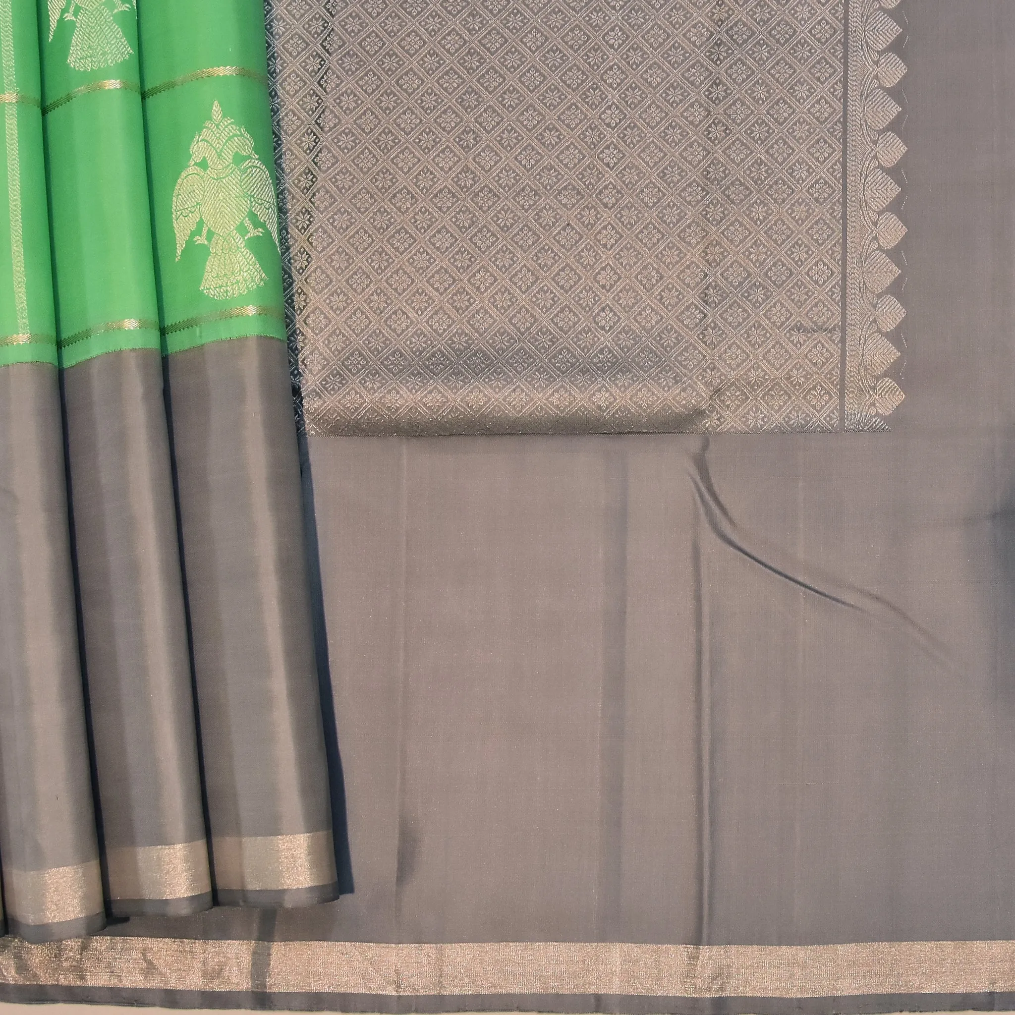 Handwoven Green with Grey Kanjivaram Silk Saree - 405N008311DSS