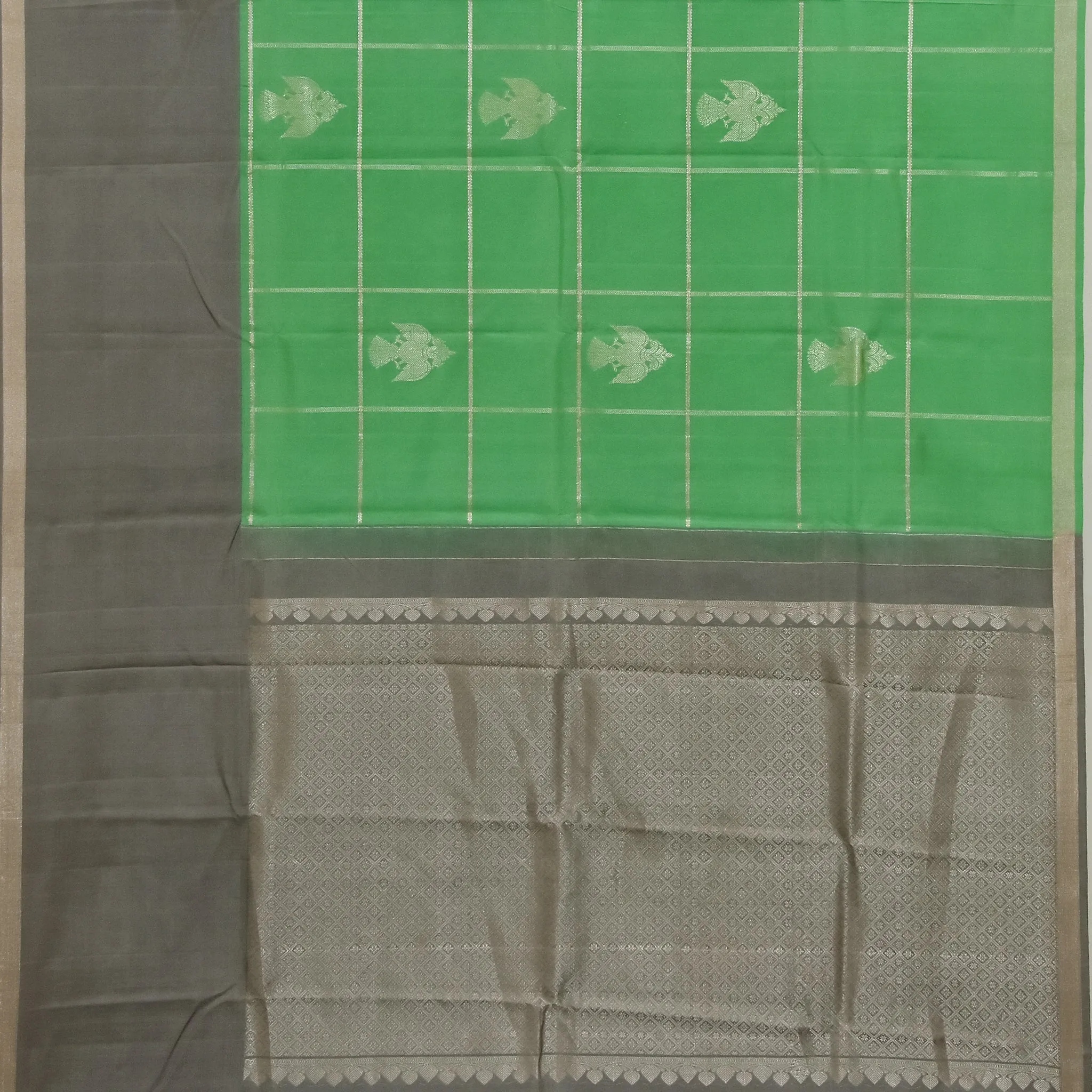 Handwoven Green with Grey Kanjivaram Silk Saree - 405N008311DSS