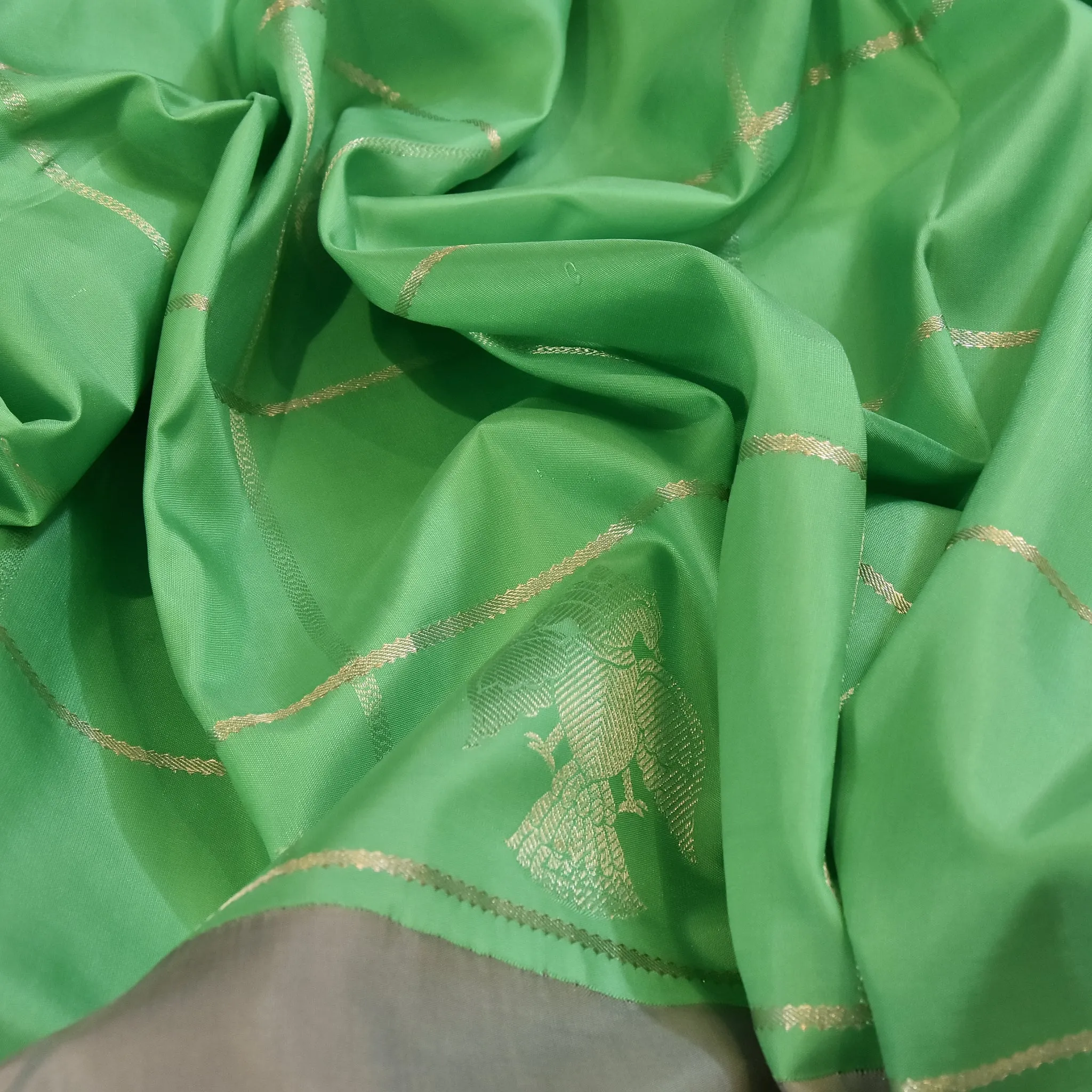 Handwoven Green with Grey Kanjivaram Silk Saree - 405N008311DSS