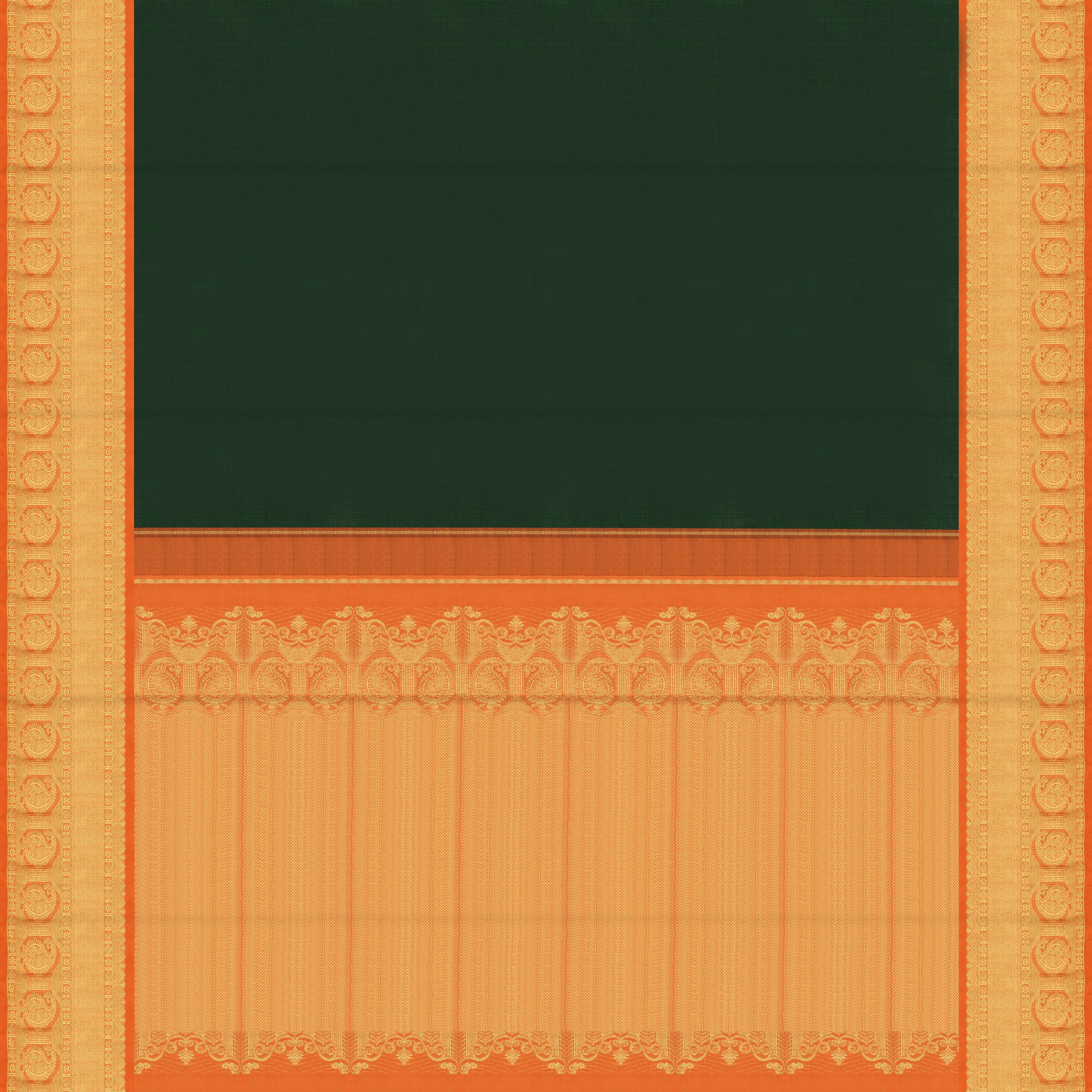 Handwoven Green with Orange Kanjivaram Silk Saree - 2137T00586DSC