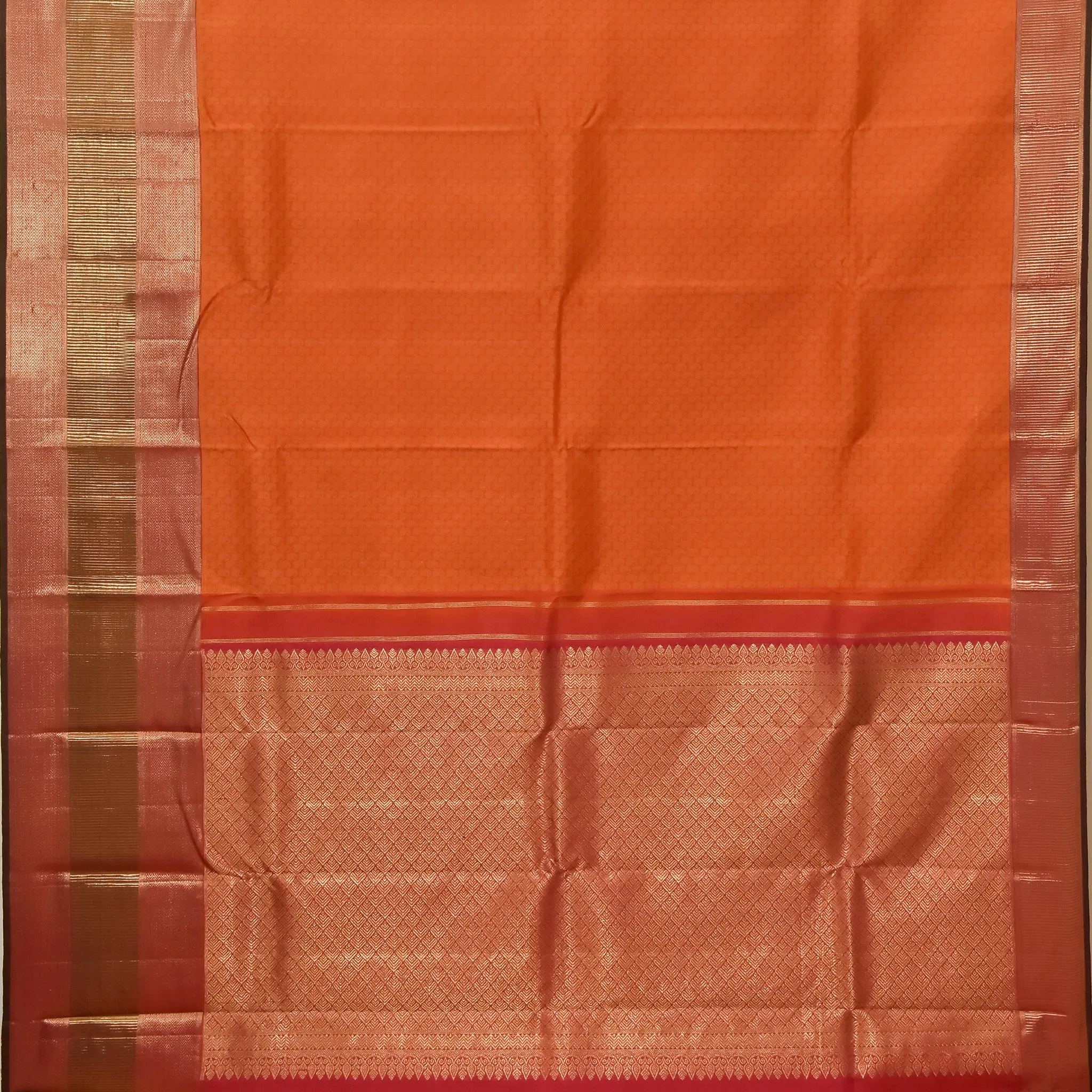 Handwoven Orange with Peach Kanjivaram Silk Saree - 414N000484DSS