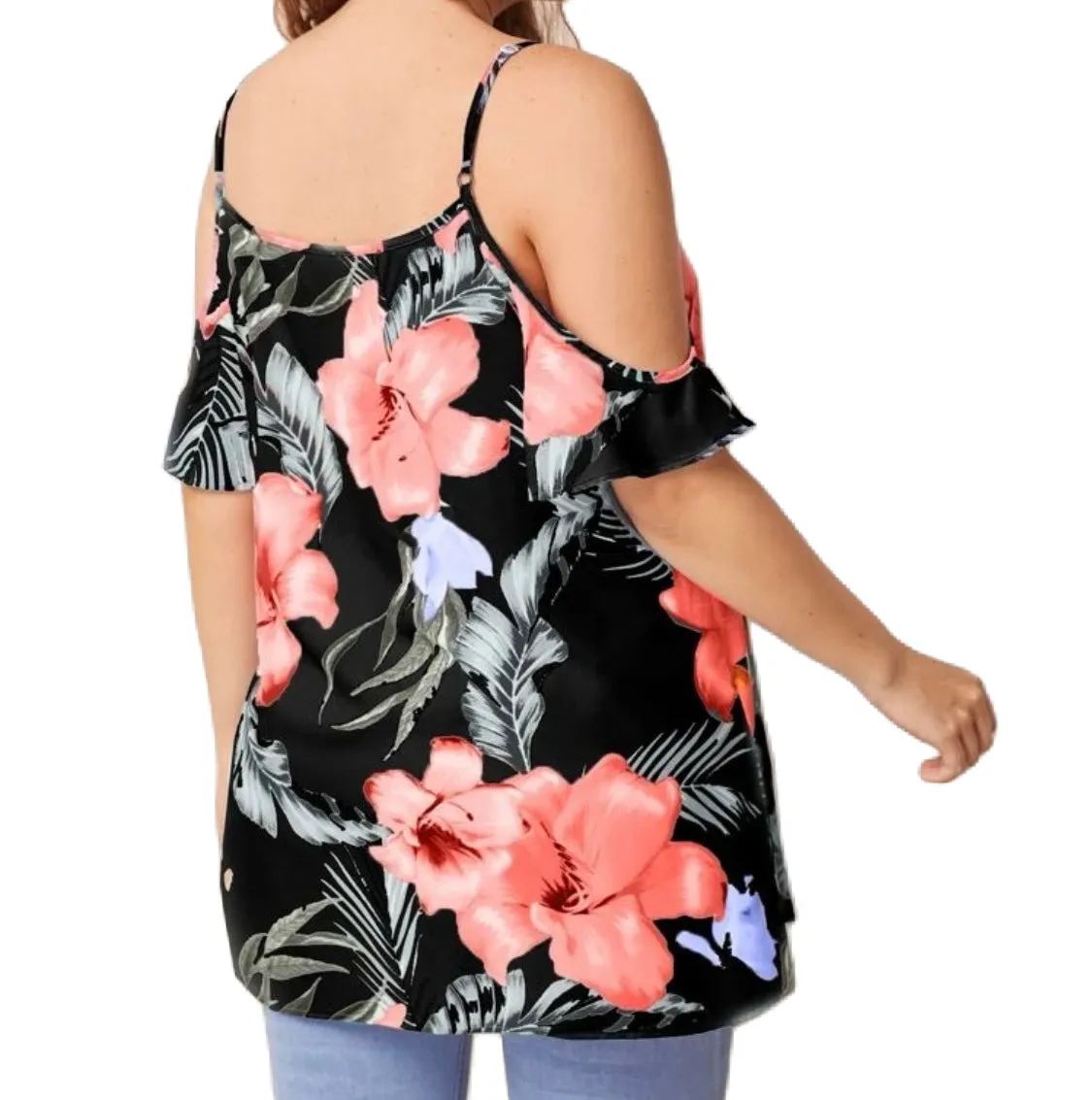 Hibiscus Cold Shoulder Blouse