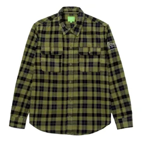 HUF PRINTED WAYLON L/S CORD SHIRT-OLIVE