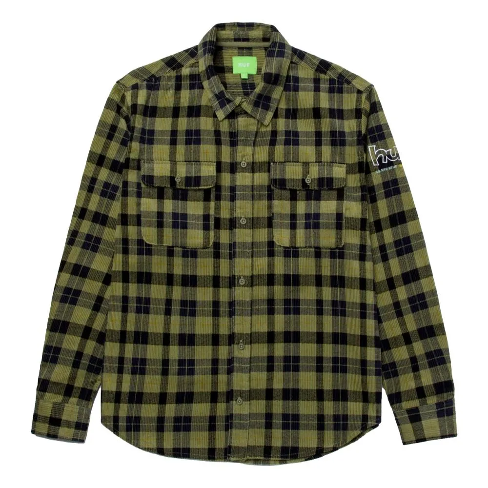 HUF PRINTED WAYLON L/S CORD SHIRT-OLIVE