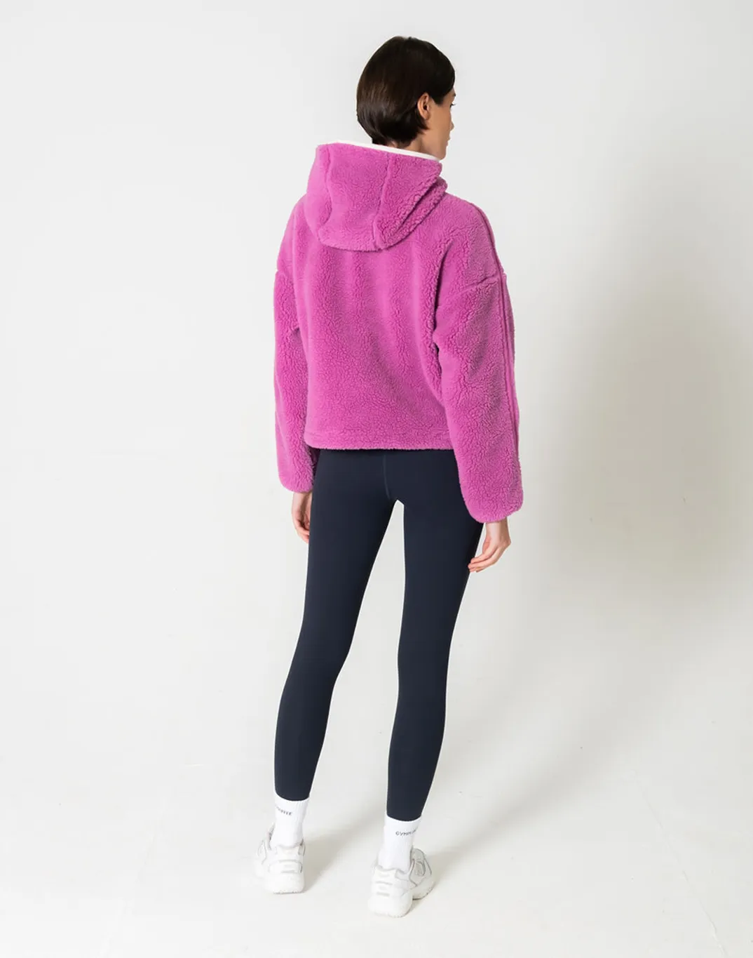 Industry Fleece Hooded Crop Half Zip in Crisp Pink