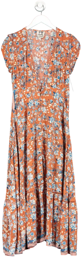 Jaase Brown Floral Midi Dress UK XS