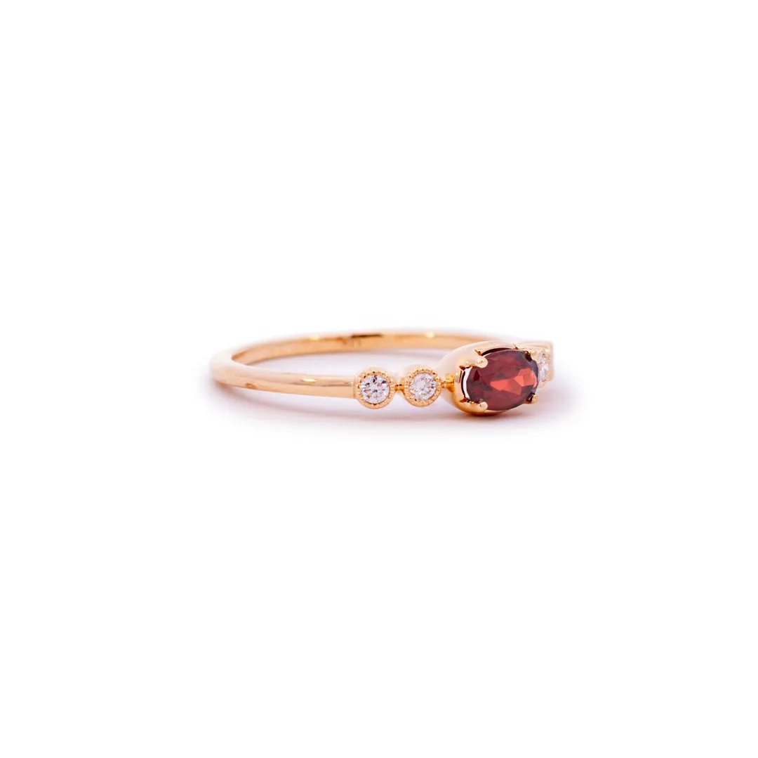 Ladies 14K Yellow Gold Garnet Diamond Band Cocktail Ring