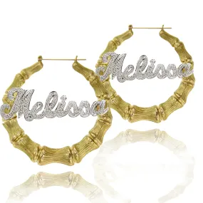 Large Bamboo Name Hoop Earrings - Mixed Metal