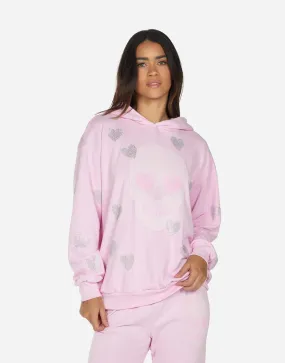 Lauren Moshi Harmony Crystal Pink Peace Love Skull Hooded Sweater