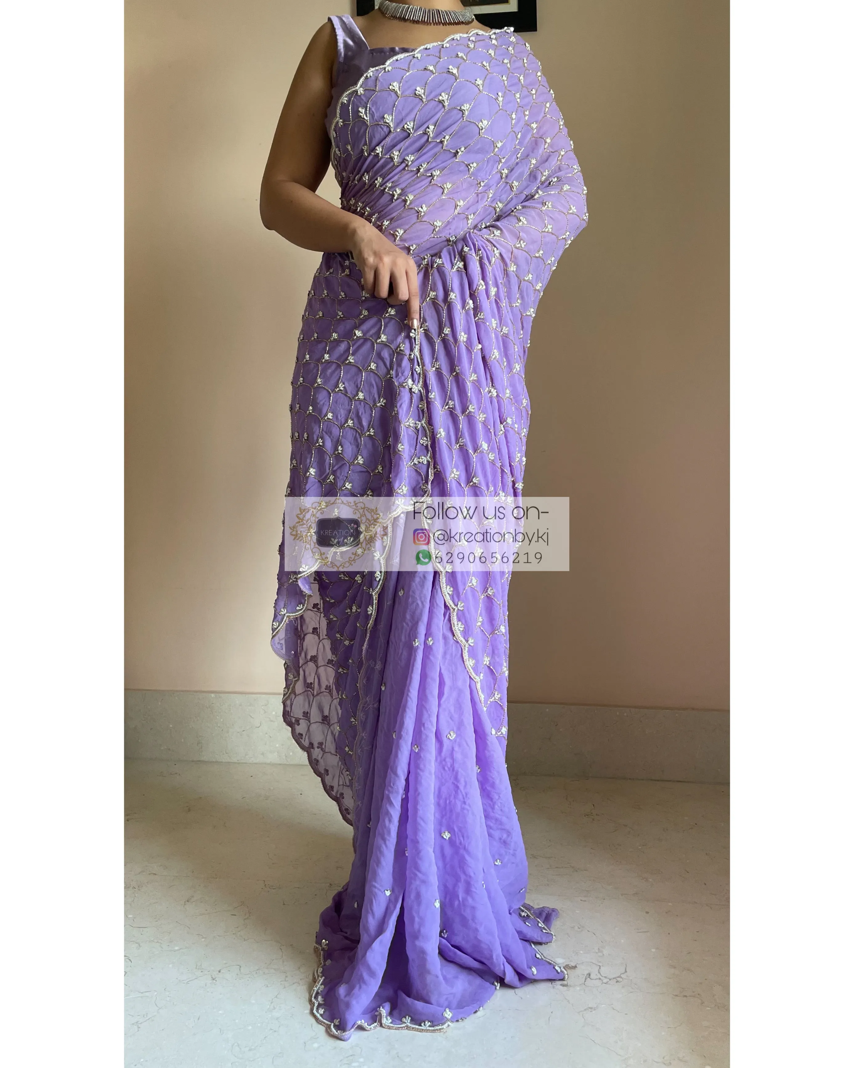 Lavender Georgette Cutdana Mehraab Jaal Saree