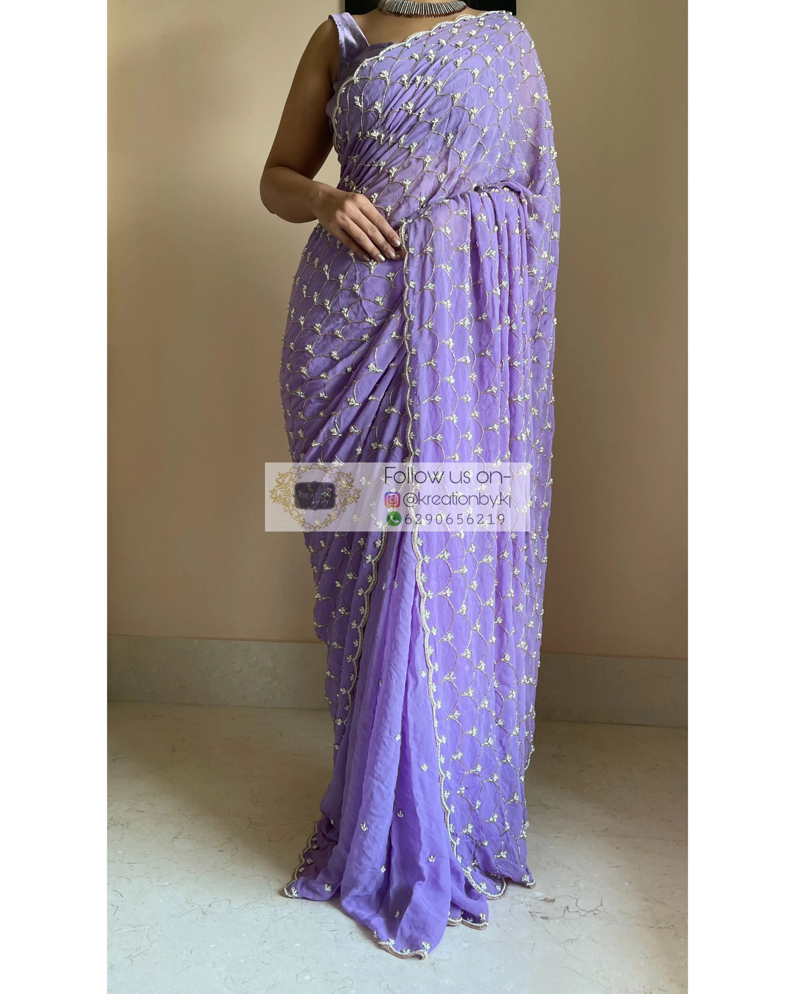 Lavender Georgette Cutdana Mehraab Jaal Saree