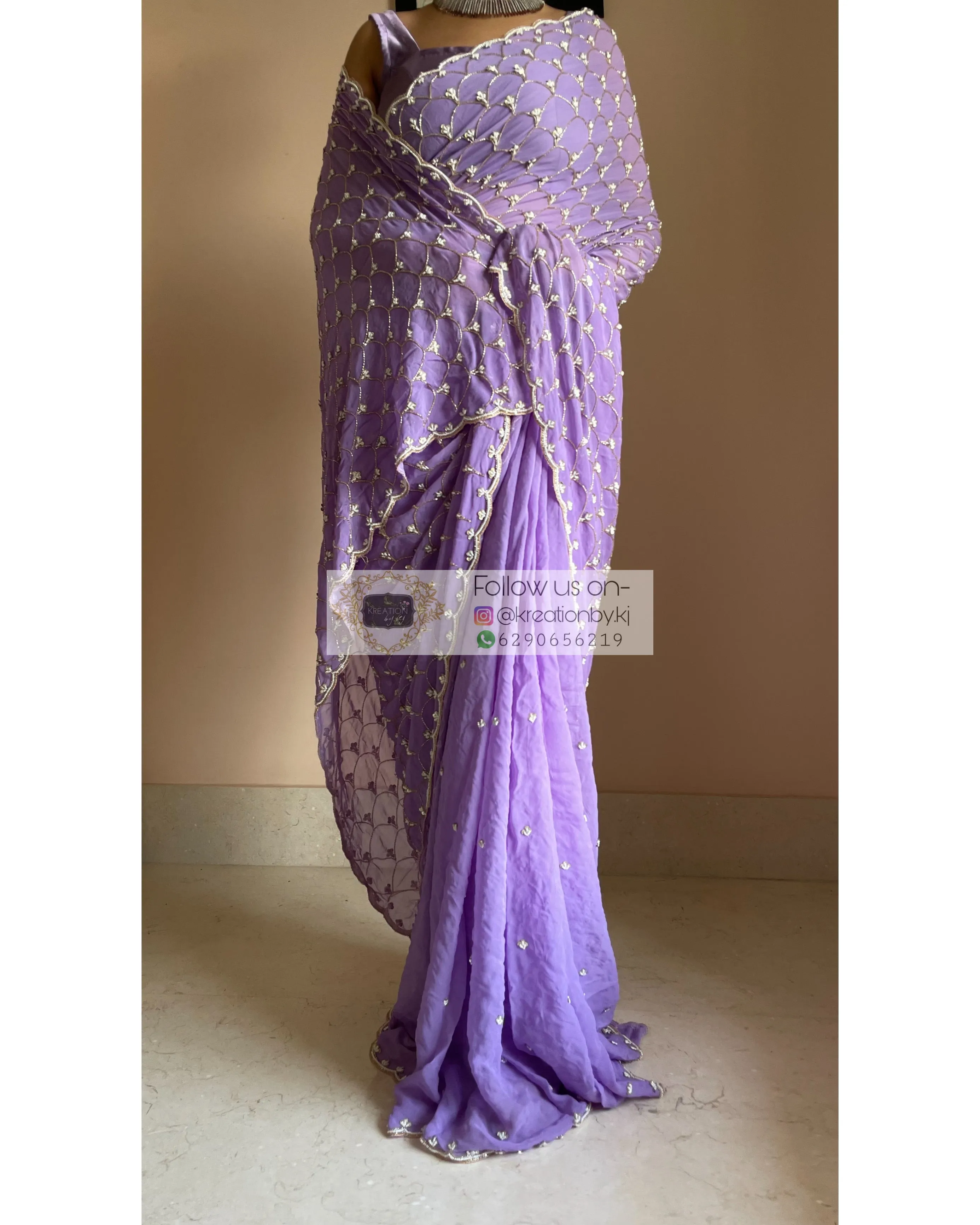 Lavender Georgette Cutdana Mehraab Jaal Saree