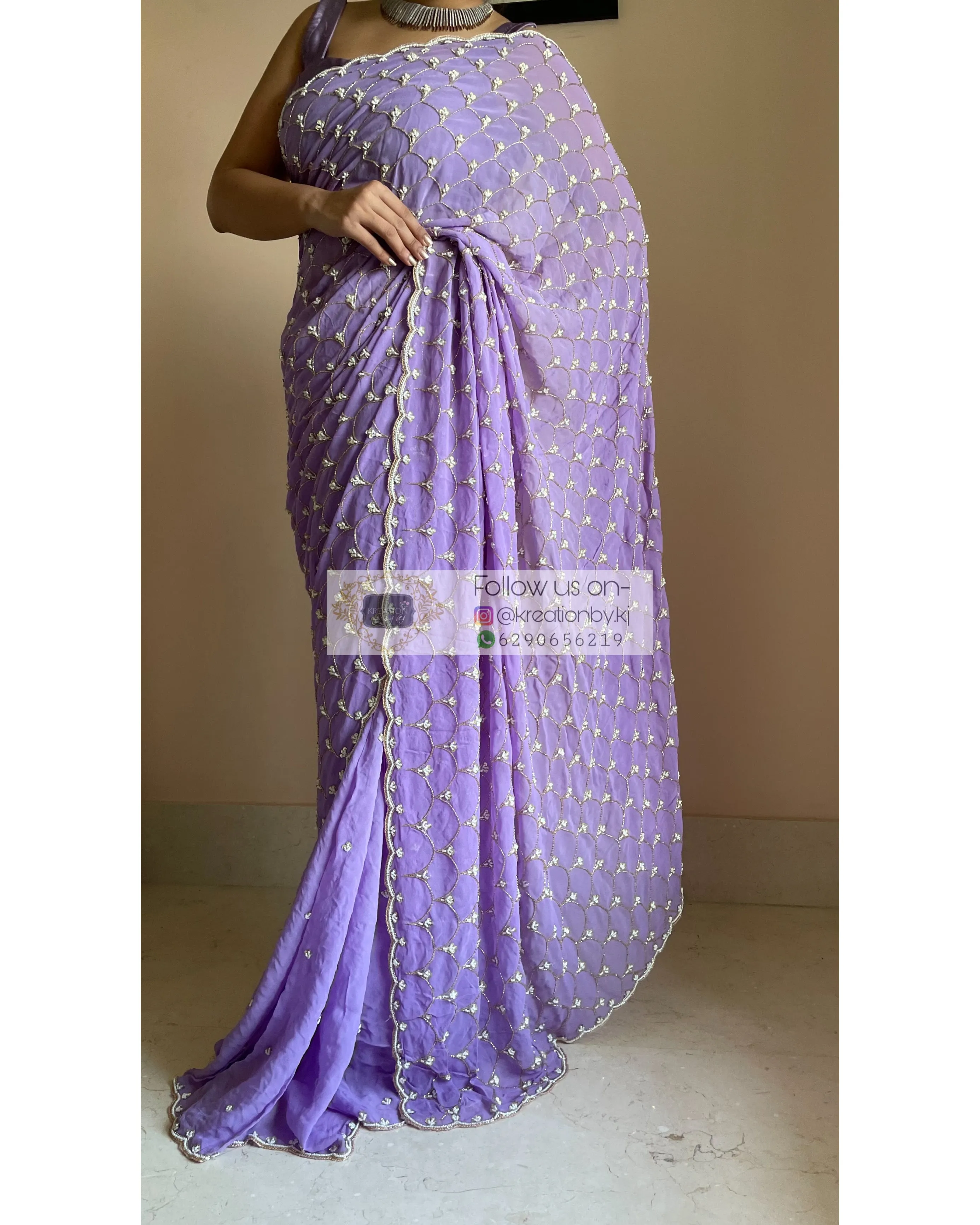 Lavender Georgette Cutdana Mehraab Jaal Saree