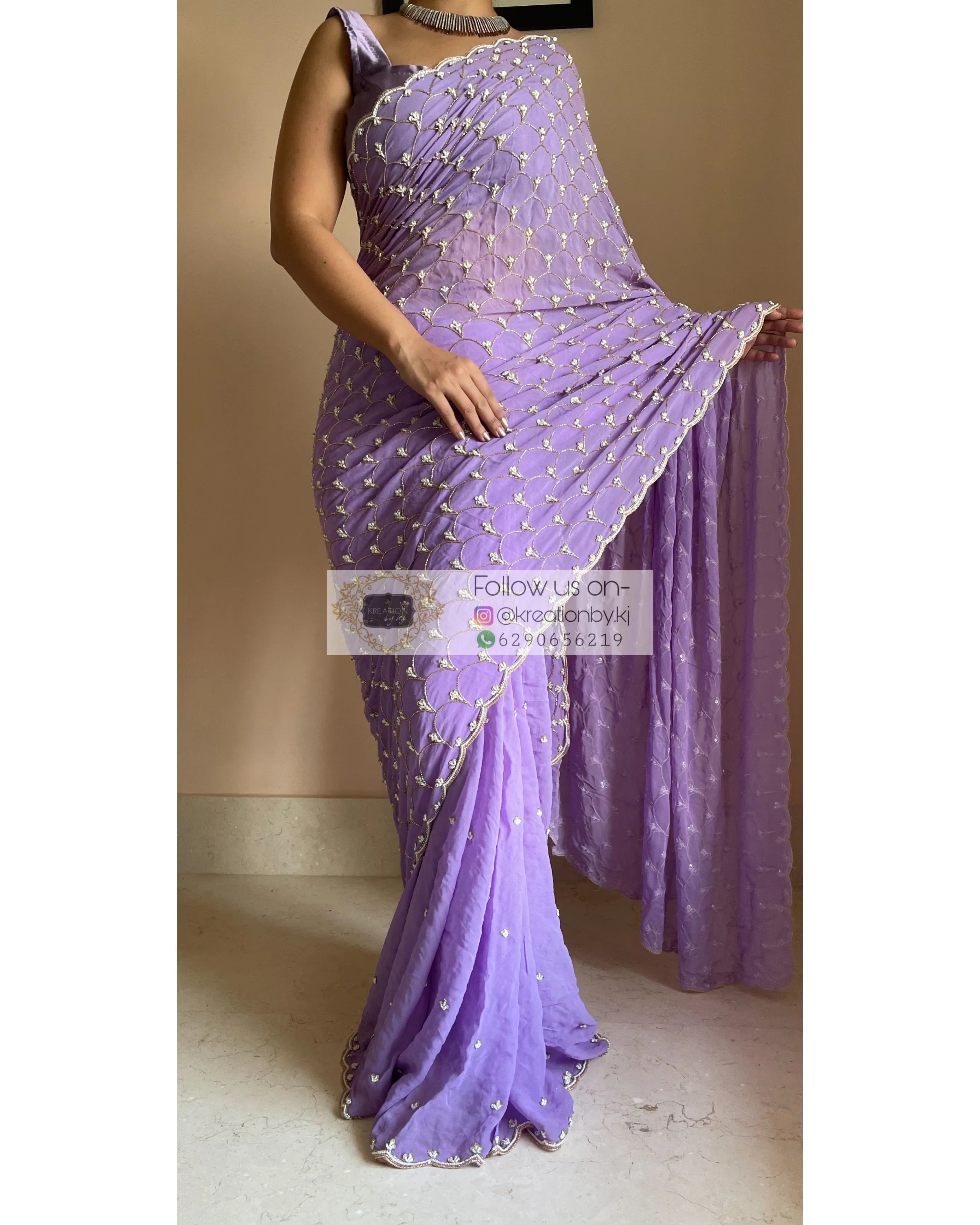 Lavender Georgette Cutdana Mehraab Jaal Saree