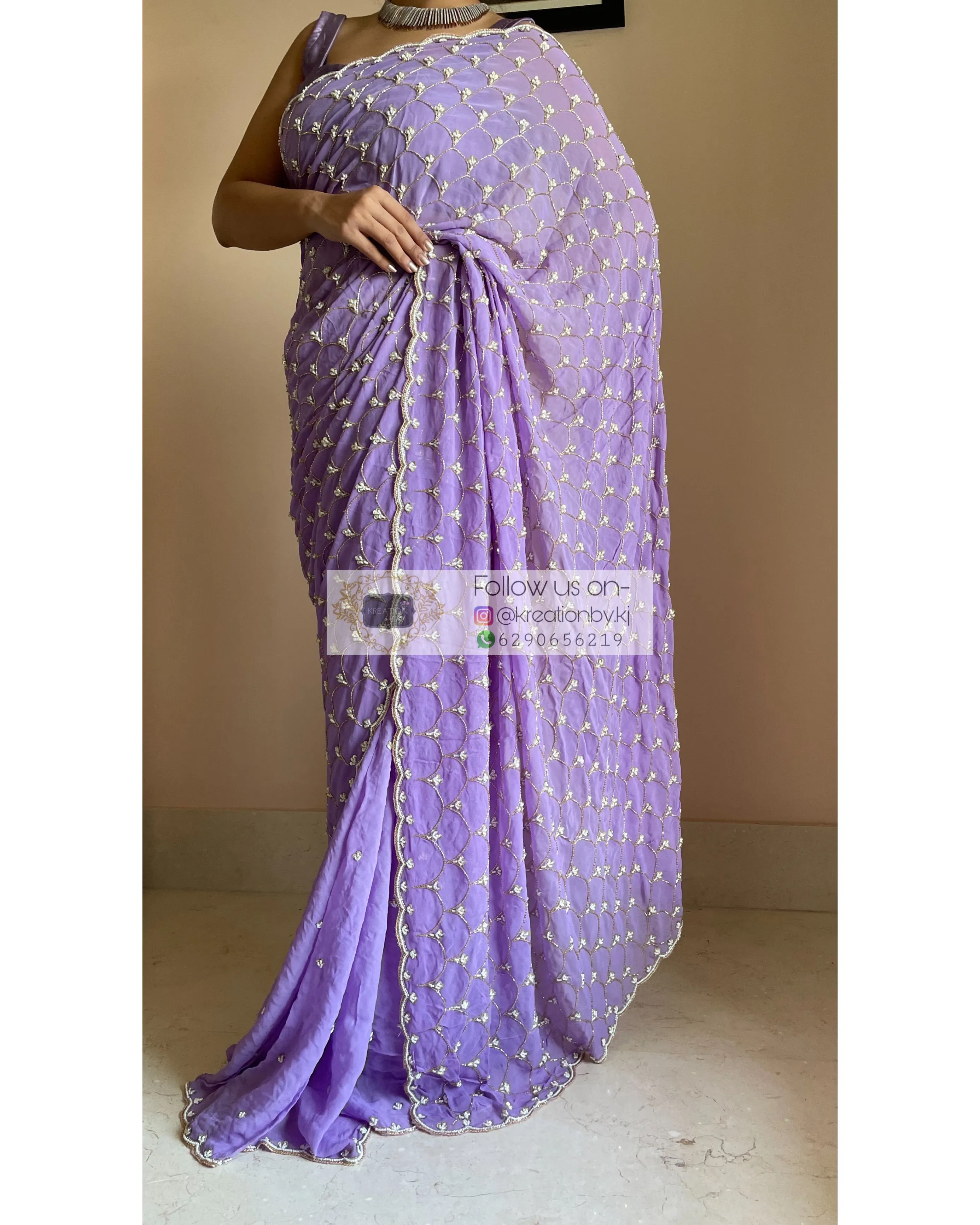 Lavender Georgette Cutdana Mehraab Jaal Saree