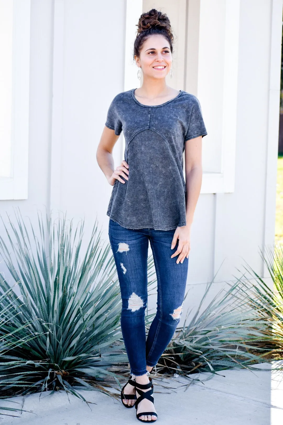 Like You Love Me Charcoal Gray Top