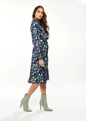 Liquorish Floral Print Shirt Dress In Multicolour & Navy