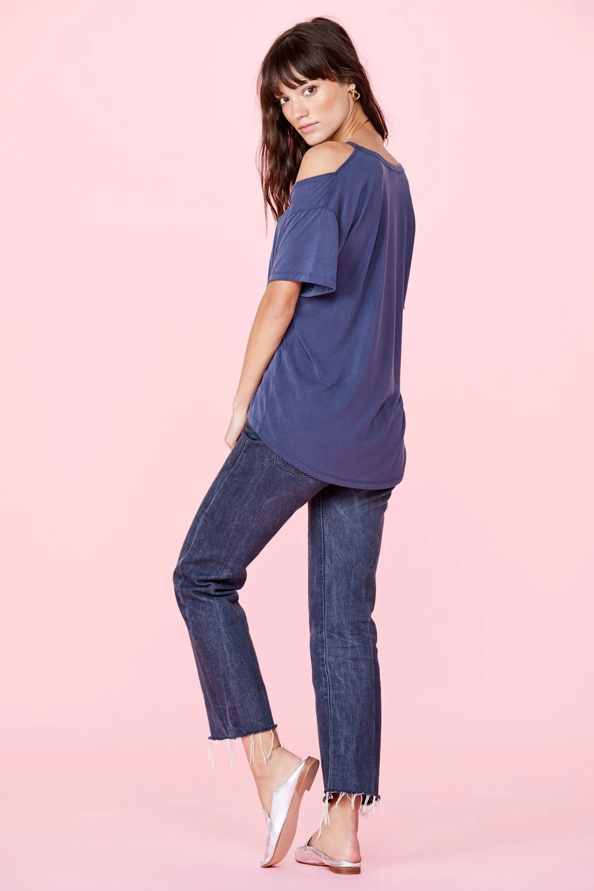 LNA Short Sleeve Slice Top Sueded Navy