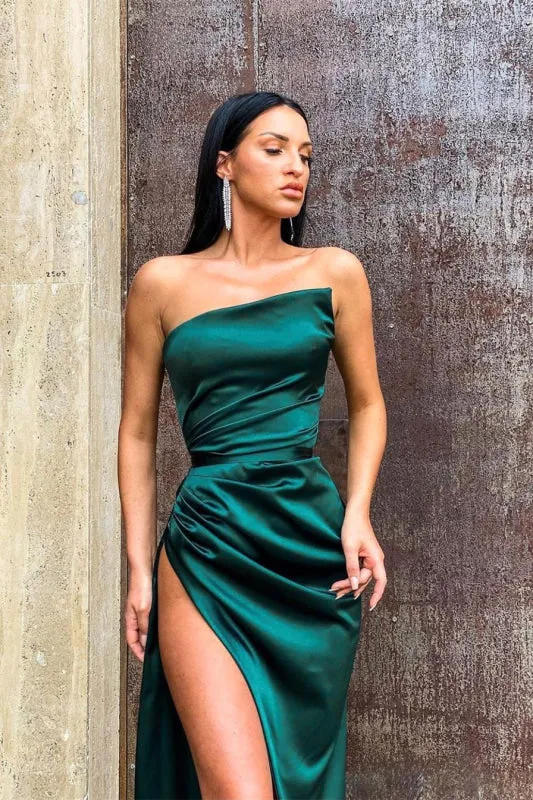 Long Evening Dress With Split - Dark Green