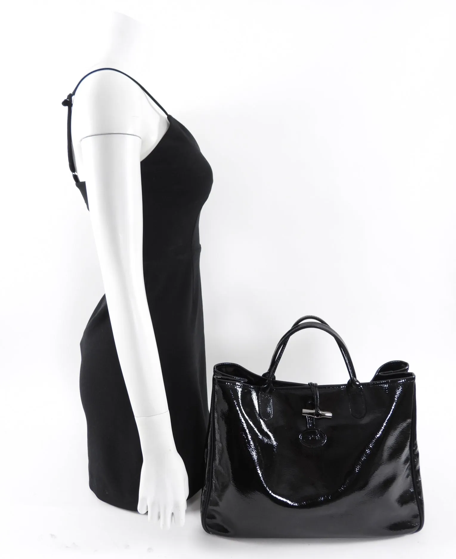 Longchamp Black Patent Leather Tote Bag