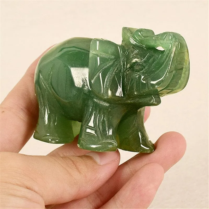 Lucky Elephant Green Aventurin Fortune Feng Shui Figurine