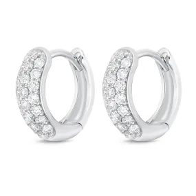 Memoire 18k White Gold Pave Diamond Huggie Hoop Earrings