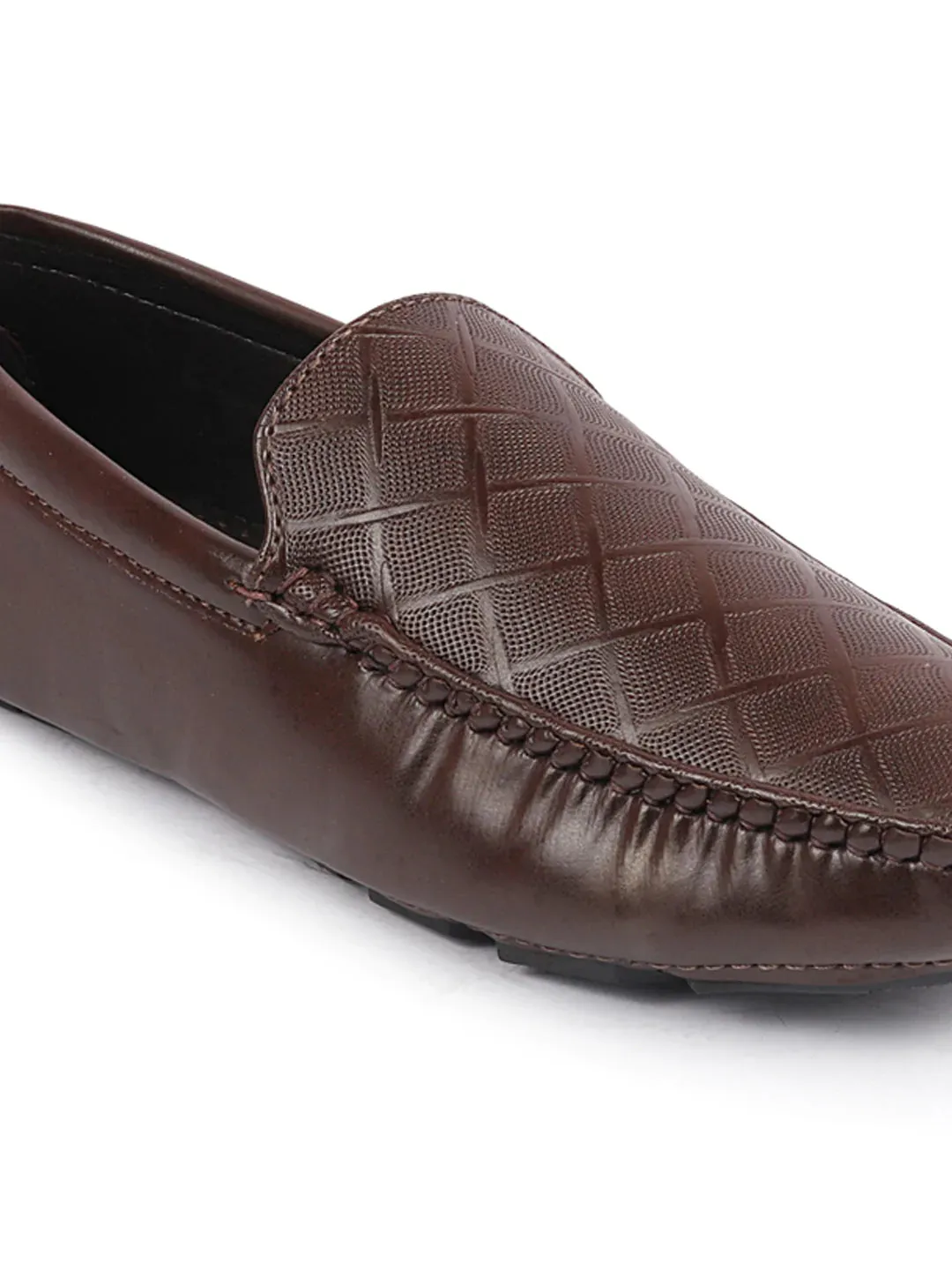 Men Brown Textured Design Casual Classic Slip On Driving Loafer and Moccasins