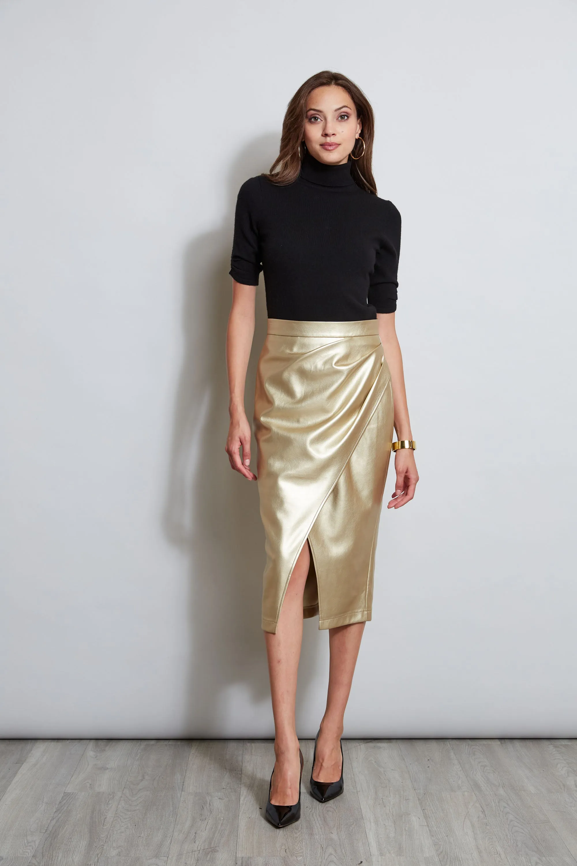 Metallic Midi Wrap Skirt