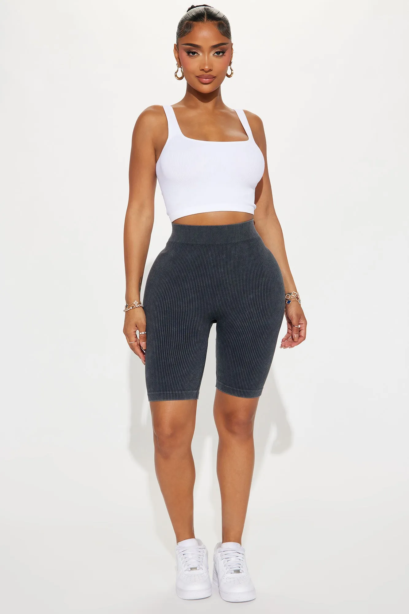 Mia Ribbed Seamless Biker Short - Black