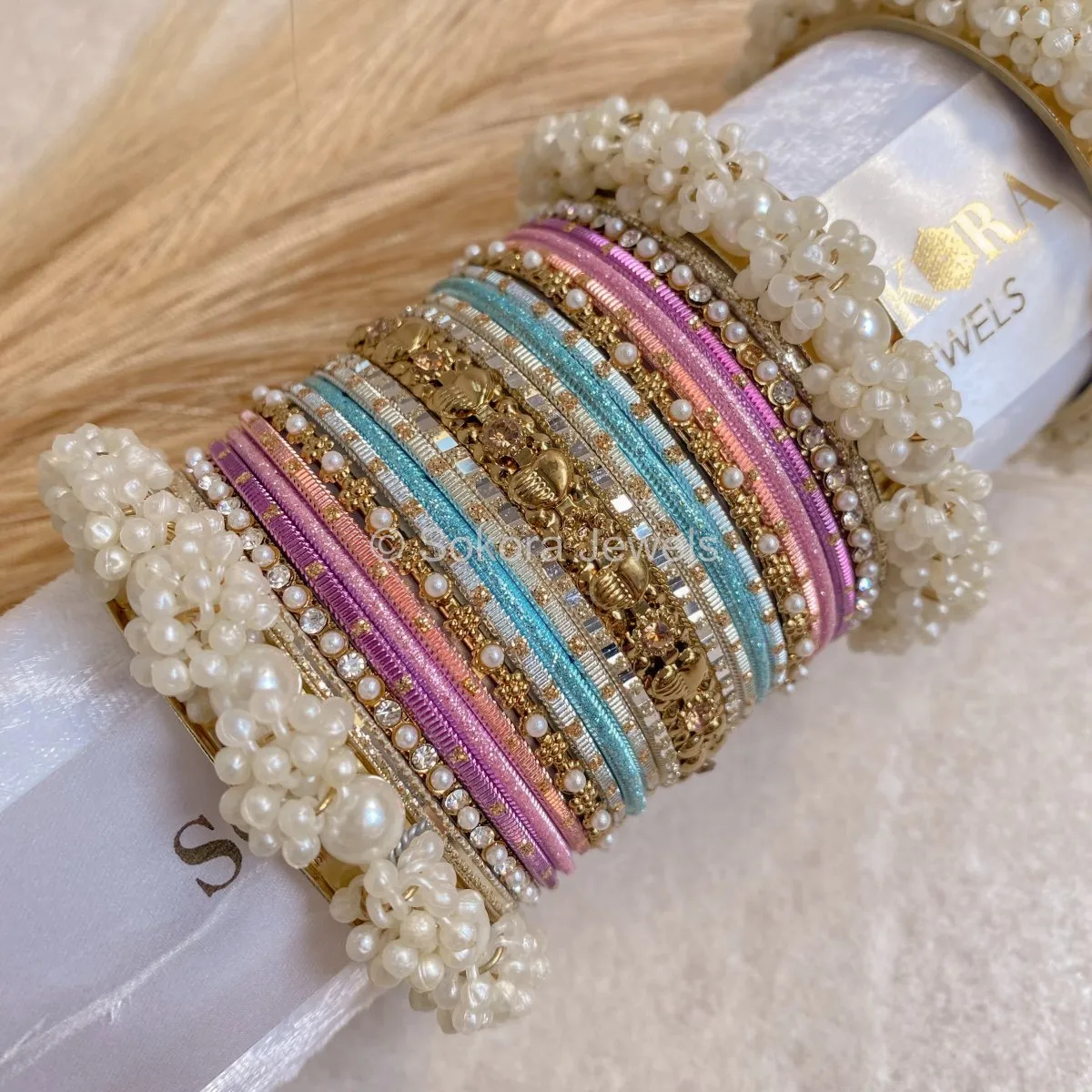 Midi Pearly Cluster Bangle Set - Pastels