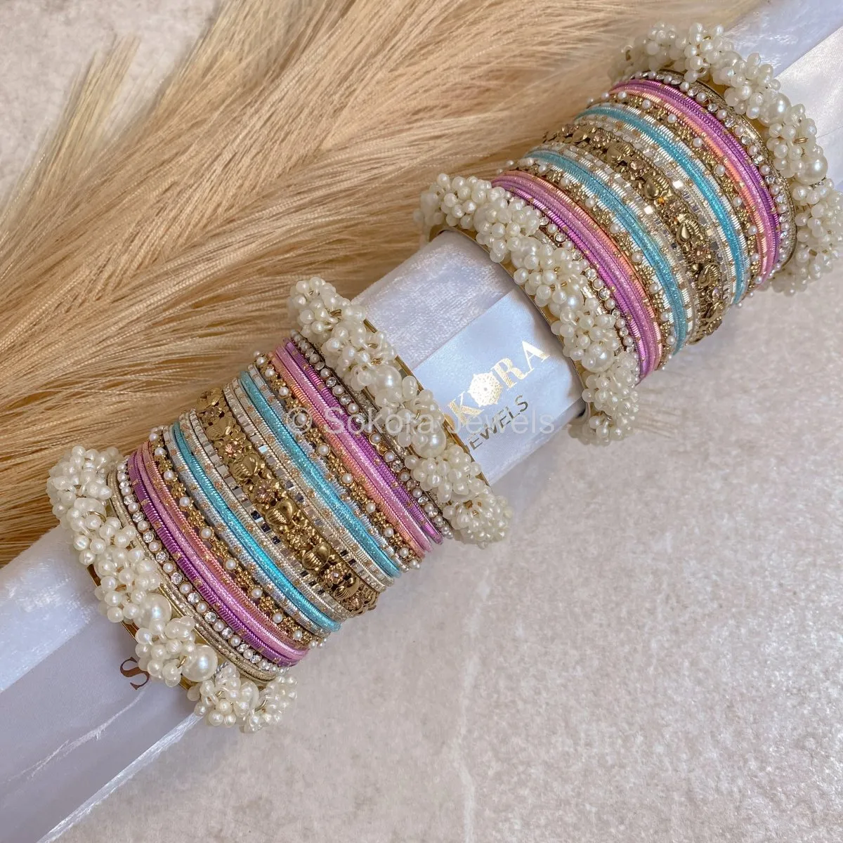 Midi Pearly Cluster Bangle Set - Pastels