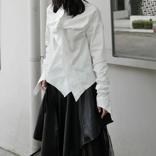 Minami Ruffle Long Sleeve Irregular Shirt - White