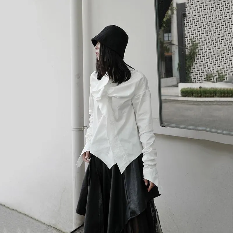 Minami Ruffle Long Sleeve Irregular Shirt - White