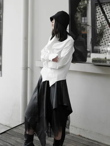 Minami Ruffle Long Sleeve Irregular Shirt - White