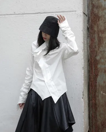 Minami Ruffle Long Sleeve Irregular Shirt - White