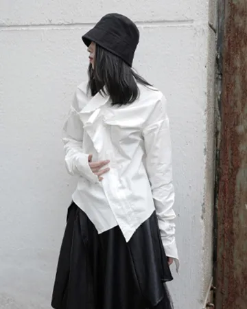 Minami Ruffle Long Sleeve Irregular Shirt - White