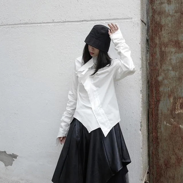 Minami Ruffle Long Sleeve Irregular Shirt - White