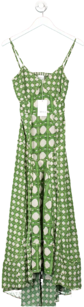 MISA Los Angeles Green Bamboo Print Cut Out Back Maxi Dress UK XS