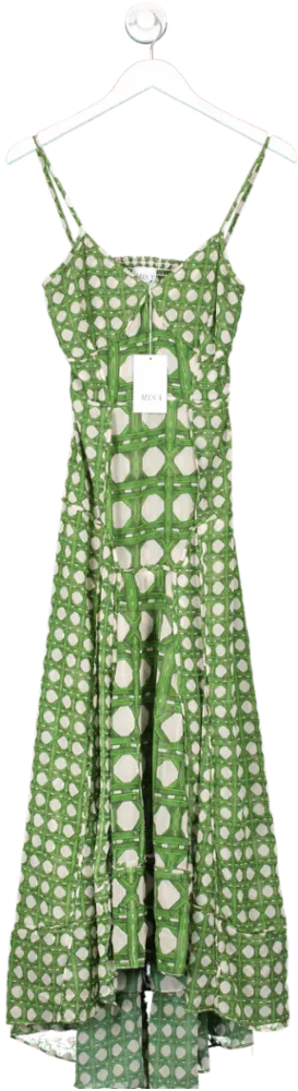 MISA Los Angeles Green Bamboo Print Cut Out Back Maxi Dress UK XS