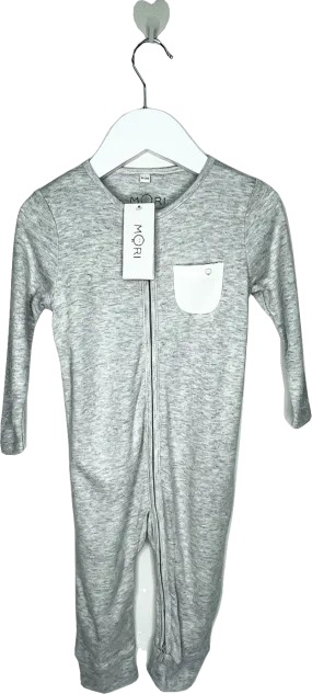 Mori Baby Grey marl Bamboo/organic Cotton Ribbed Clever Zip Sleepsuit BNWT 9-12 Months