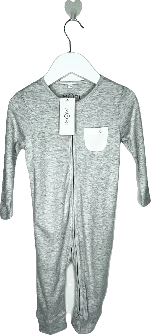 Mori Baby Grey marl Bamboo/organic Cotton Ribbed Clever Zip Sleepsuit BNWT 9-12 Months