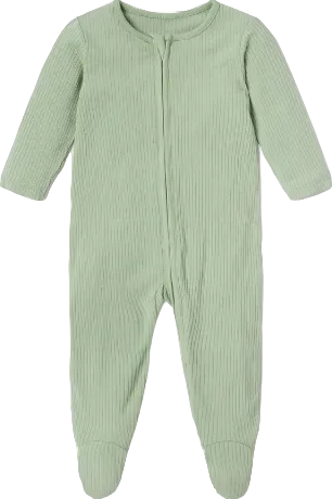 Mori Baby Sage Green Bamboo/organic Cotton Ribbed Clever Zip Sleepsuit BNWT 3-6 Months