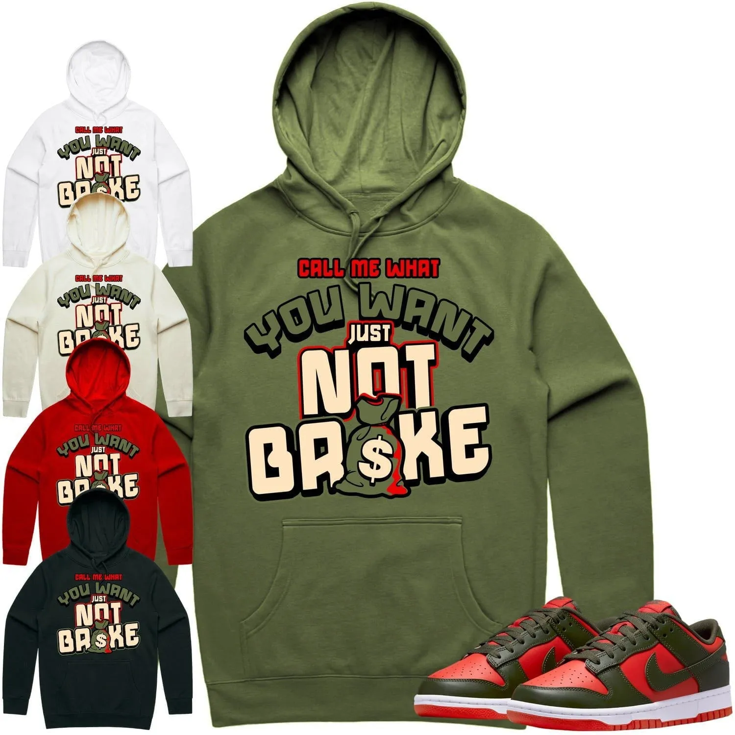 Mystic Red Dunks Hoodie to Match - OLIVE NOT BROKE